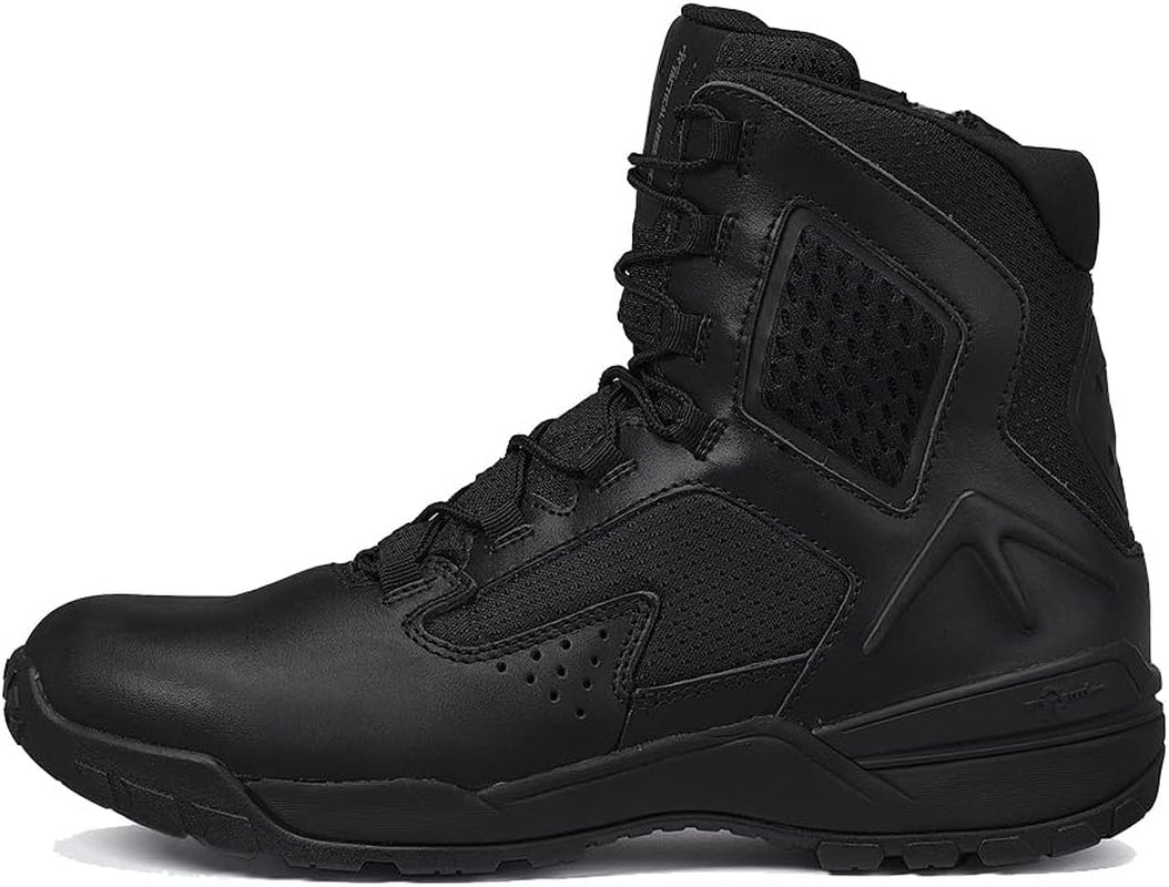 1040-ZWP 7” Waterproof Ultralight Black Tactical Boots for Men with Zipper - Leather and Nylon with BBP Lining and TR Hitrac Outsole for Police and EMS