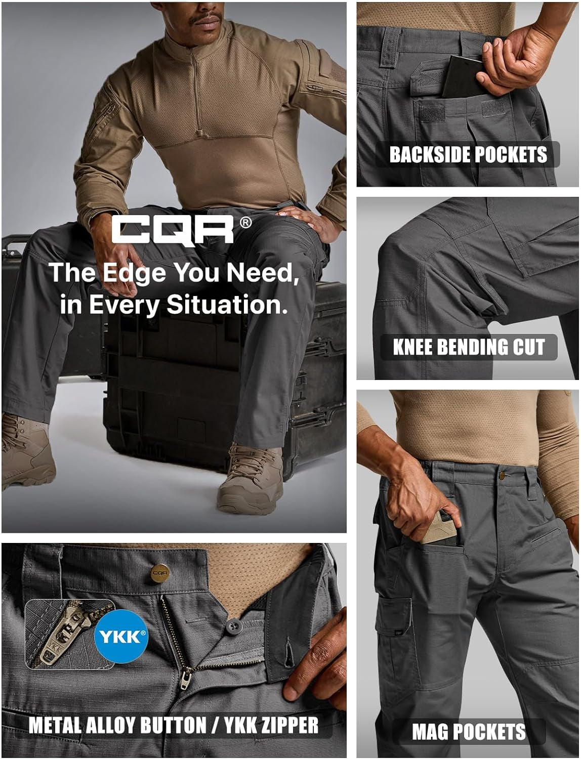 Men'S Tactical Pants, Water Resistant Ripstop Cargo Pants, Lightweight EDC Work Hiking Pants, Outdoor Apparel