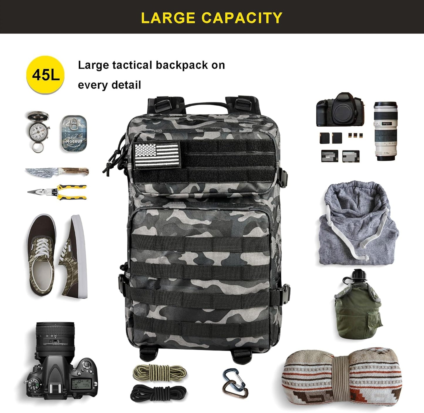 45L Military Tactical Backpack for Men and Women Army 3 Day Assault Pack Bag Large Rucksack with Molle System